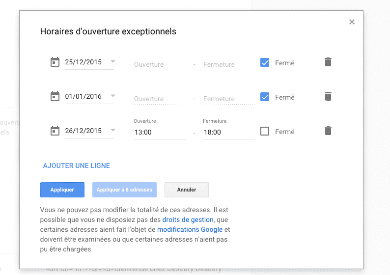 Horaires d’ouverture speciale GBP